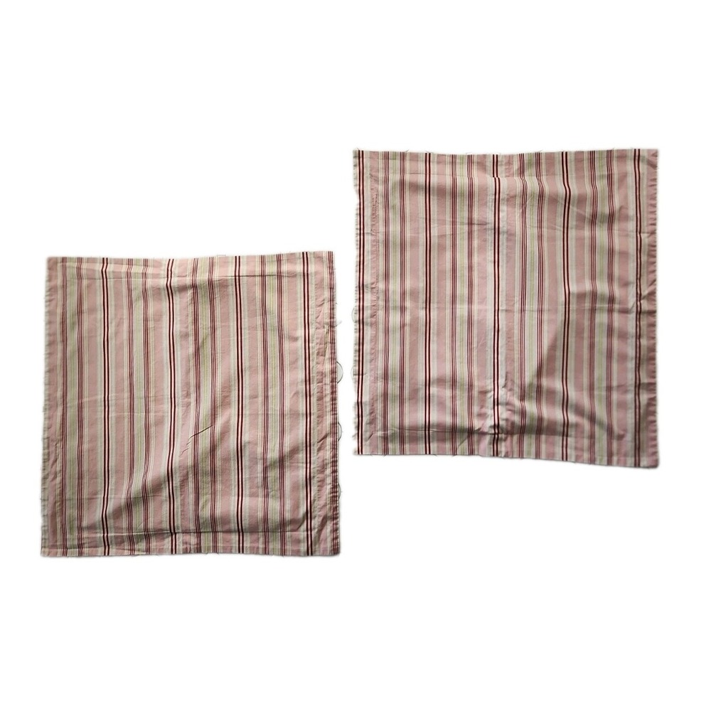2/Ballard Designs Pink Red Lime Green Tan Striped Euro Shams Cotton Button